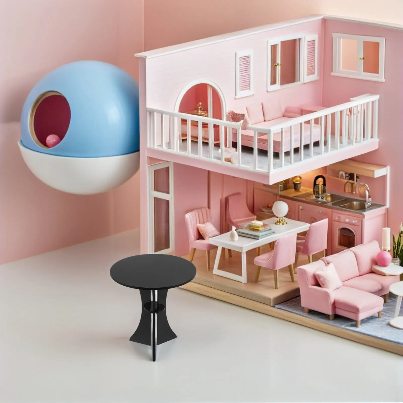 

Miniature Acrylic Coffee Table Small Round Transparent Tea Table European Style Mini House Furniture Living Room Decoration