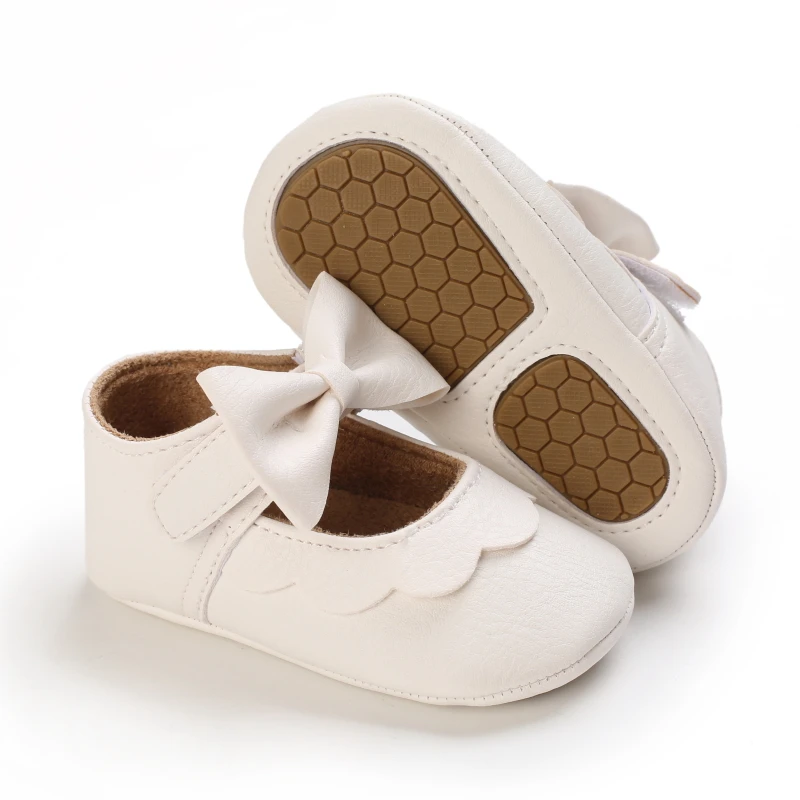 Baby Bow PU Leather Party Flat Shoes for Girls Soft soled Comfortable Sneakers