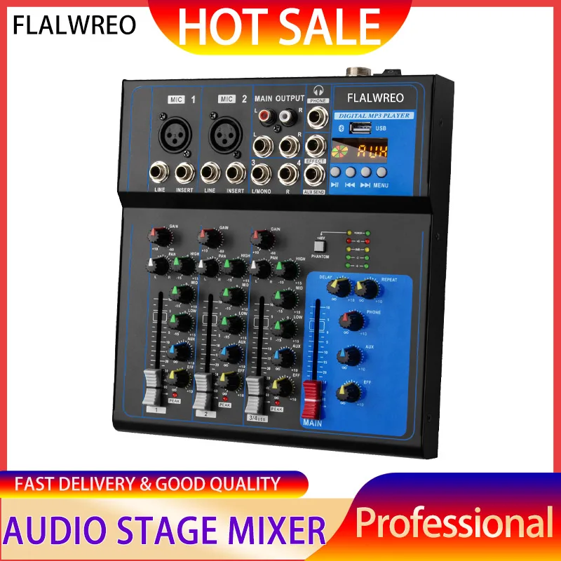 

FLALWREO Sound Mixer Professional Portable Digital DJ Console 4Channel with USB For Studio Record