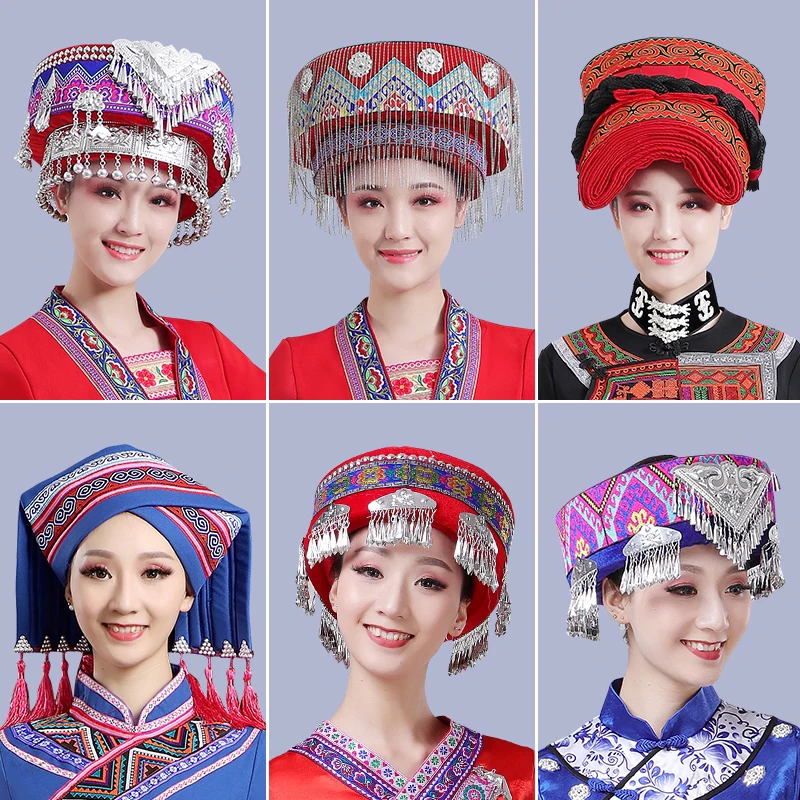 Chinese Miao Dance Hats National Traditions Miao Headdress Hat Minority Stage Performance Accessories Vintage Head Wear