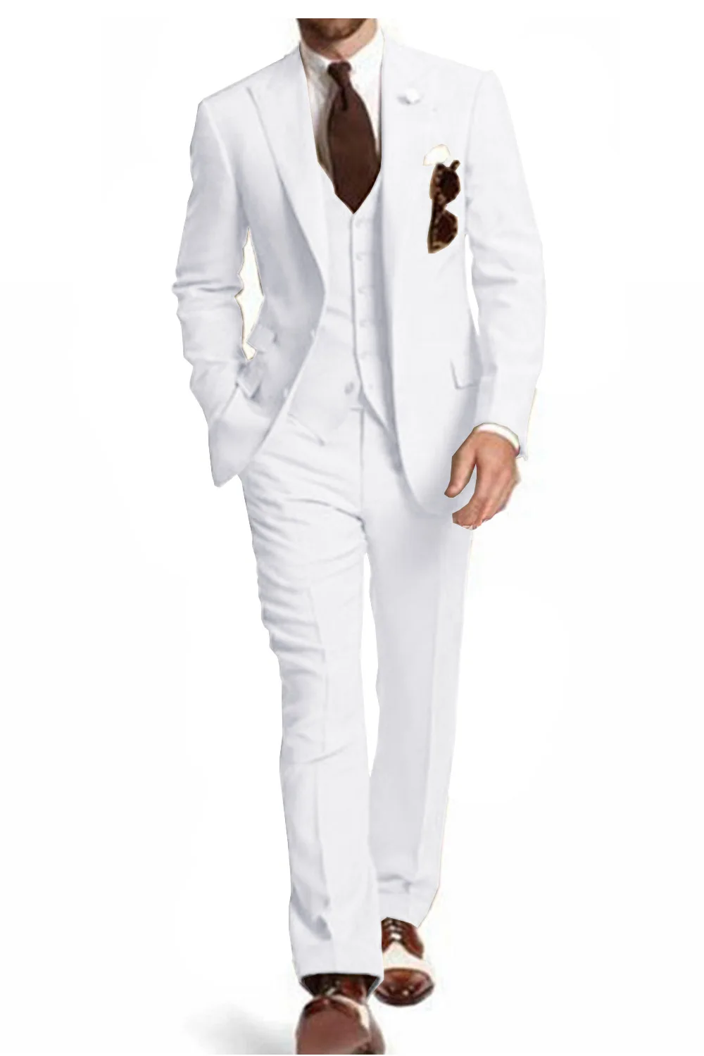Marynarki Zestawy Moda Biznes Biały Kostium Homme Ślub Garnitury Męskie Klapa Szpic Smokingi Pan Młody Terno Masculino Prom Blazer 3 Części