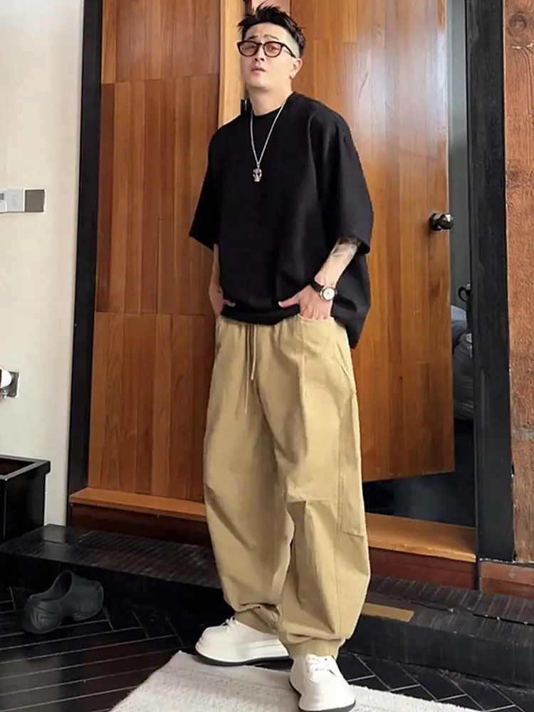 

Fall New High Street Men's Straight Leg Workwear Casual Pants American Sle Loose Fit Pure Color Knife Long Trousers