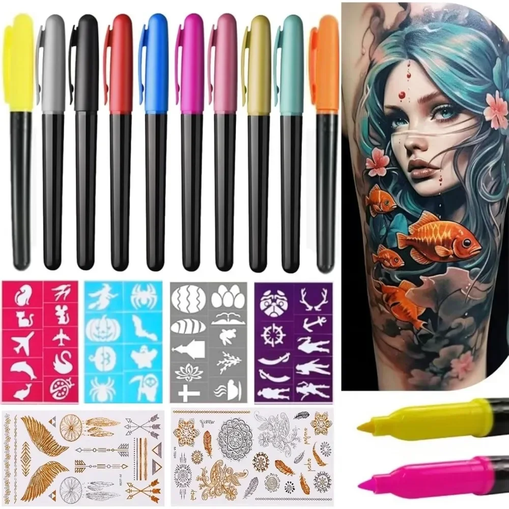 

Temporary skin tattoo markers, 10 pack body markers for families - cool gifts for children and adults