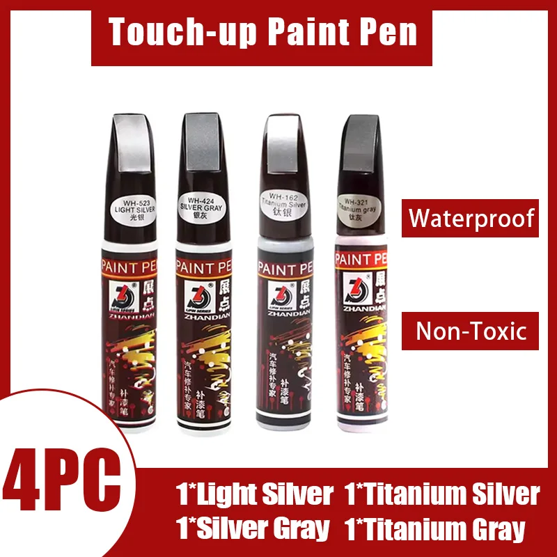 

Набор из 4-х многоцветных ручек для ремонта царапин на автомобиле, водостойкая нетоксичная краска для подкраски авто, для белого, серебристого, серого и черного цветов