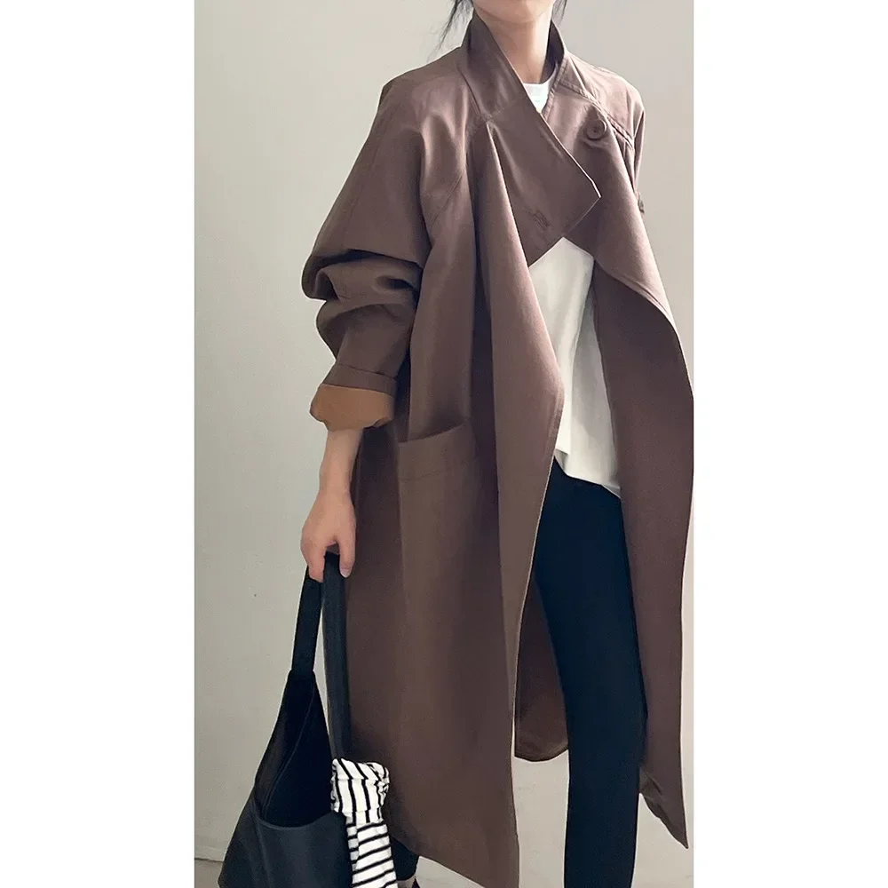 Retro Lapel One Button Mid-Length Coat 2024 Autumn New Loose Windbreaker Jacket