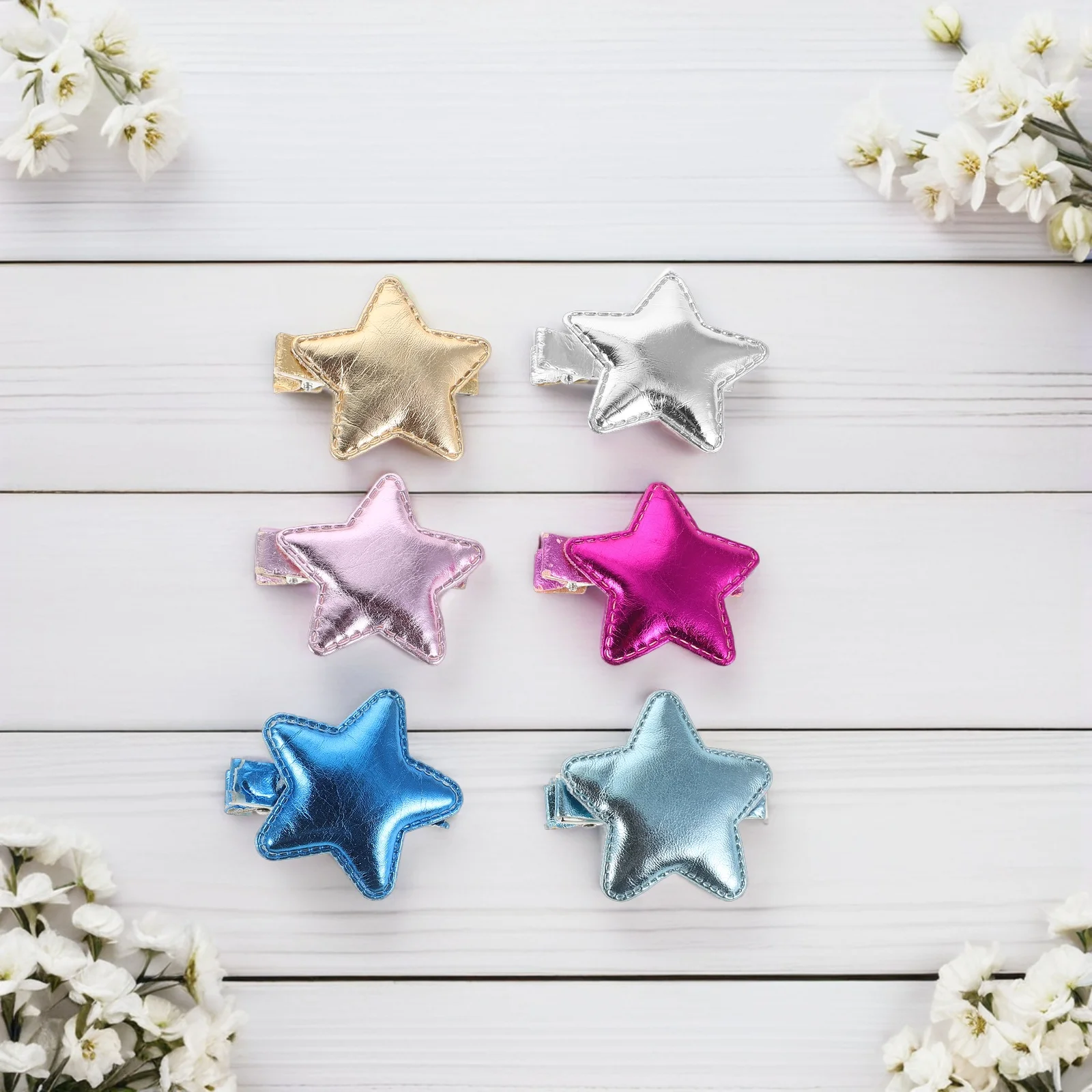 12 Piezas de Pinzas para el Cabello con Forma de Estrella, Brillantes, de PU, para la Escuela, Fiestas, Uso Diario, Accesorios para el Cabello