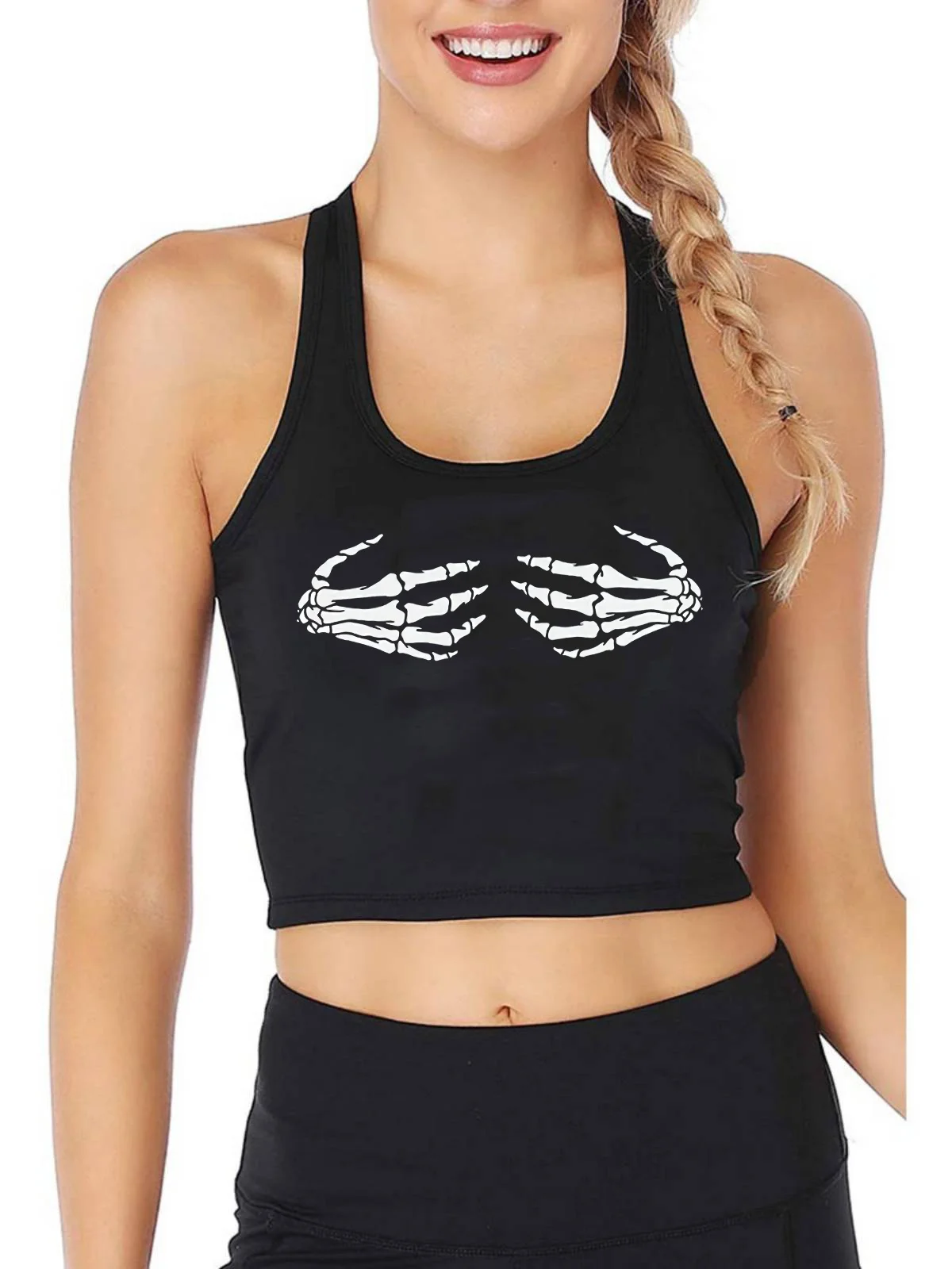 Halloween Skeleton Hands Boobs Design Sexy Crop Top Funny Creepy Outfit Bones Grunge Alternative Tank Tops Gothic Camisole