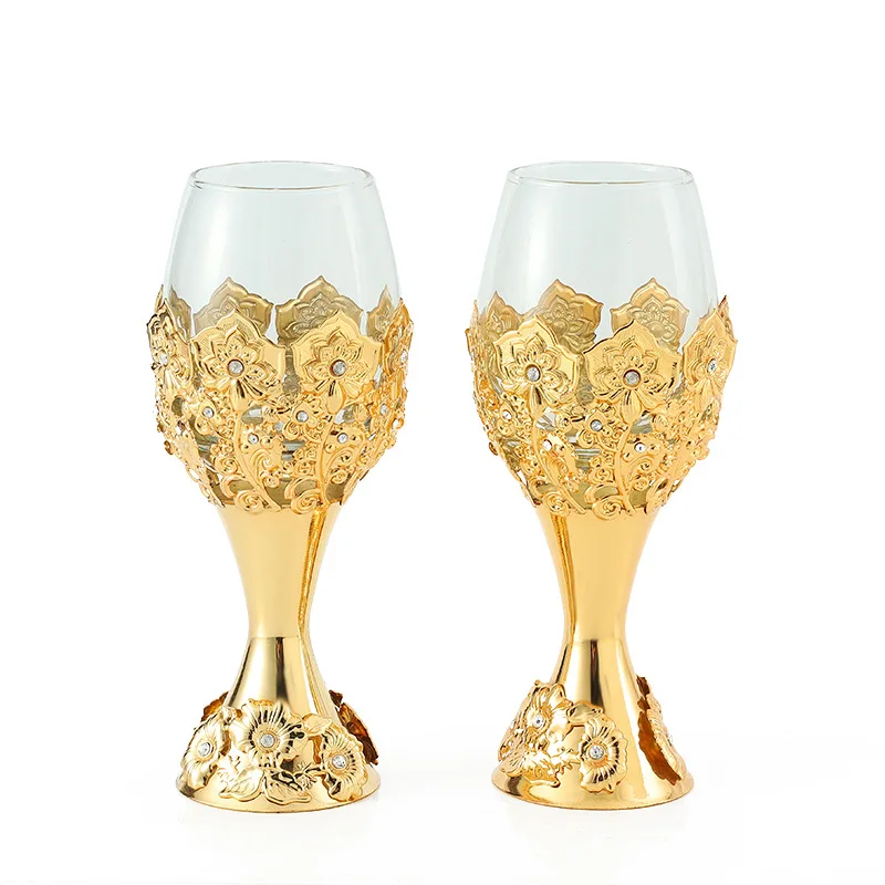 

Crystal Glass Goblet for Red Wine Golden Iron Art Wrapped Glass Beer Cup Coffee Mug Wine Glass Set