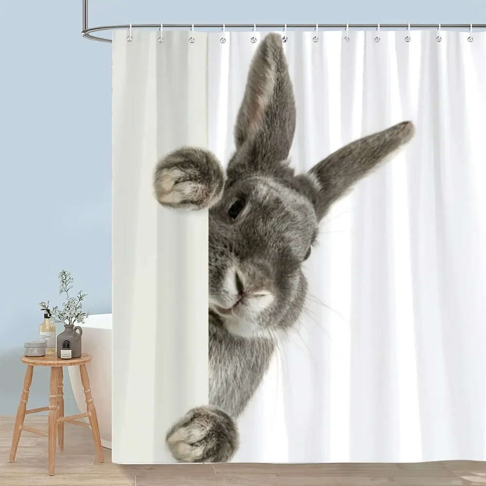 Funny Rabbit's Secret Observation Shower Curtain Washable Dirt-Resistant Shower Head waterproof Polyester Bath Curtain