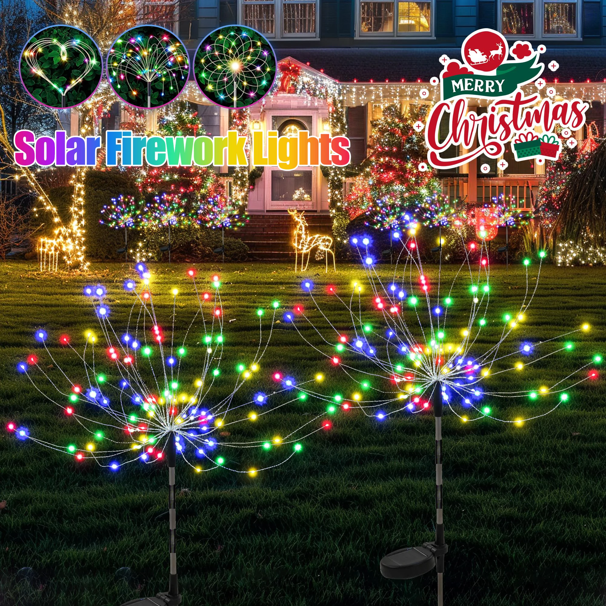 1Pcs Solar LED Firework Lights Solar Christmas Lights For Outdoor Yard Party Lawn Pathway 8 Modes Outdoor Garden Fairy Lights