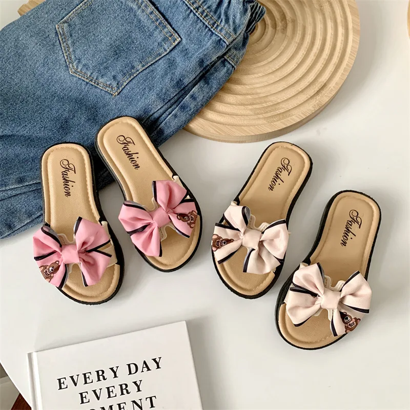 2026 New Summer Kids Girls Slippers Soft Sole Non-slip Bow Toddler Princess Slide Sandals Summer Beach Baby Shoes - view 3
