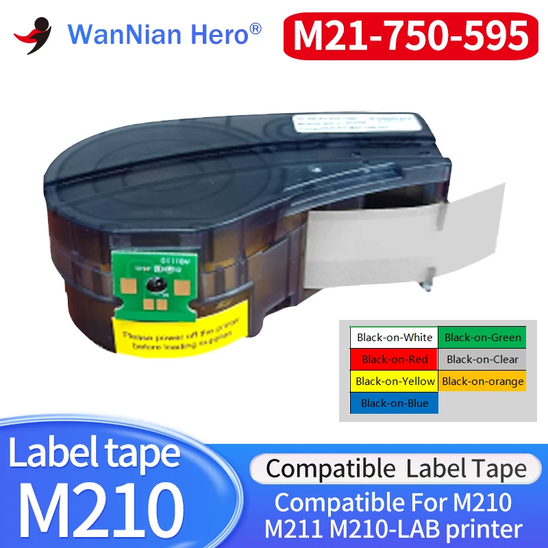 1Pack New Labels Cartridge M21-750-595 With Chip Vinyl Label TAPE TAGS Work For M210, M211 Labeller Printer Black on White Red