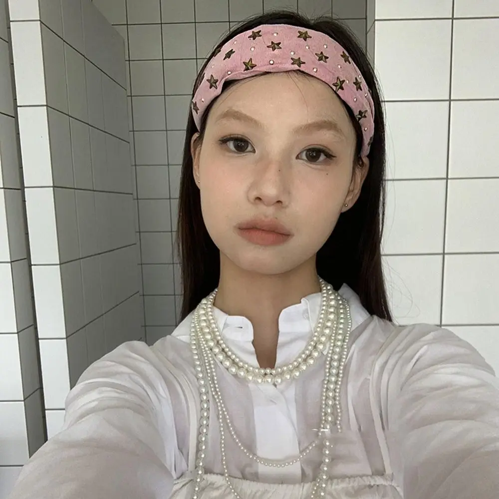 

Hair Accessories Colth Wide Star Rivet Headband Spicy Girl Y2K Wide Edge Hairband Headwear Face Wash Retro Hair Hoop Girls