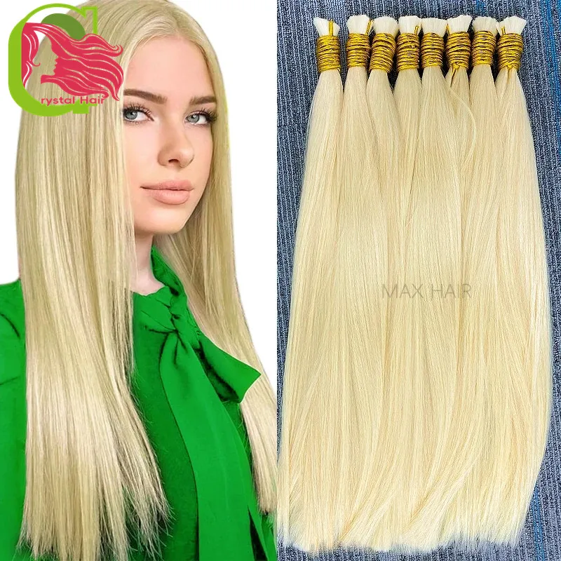 Extensiones de cabello humano de cristal a granel, cabello humano liso 100% Real Remy, Rubio, negro, marrón, 613 colores para salón de alta calidad