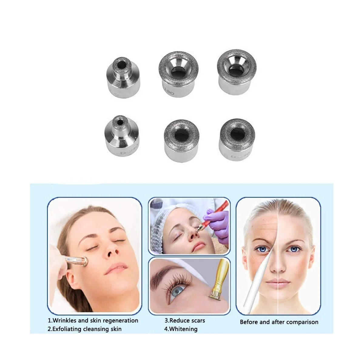 Punta de repuesto de punta de dermoabrasión de acero inoxidable para eliminación de espinillas, accesorio de máquina de dermoabrasión facial