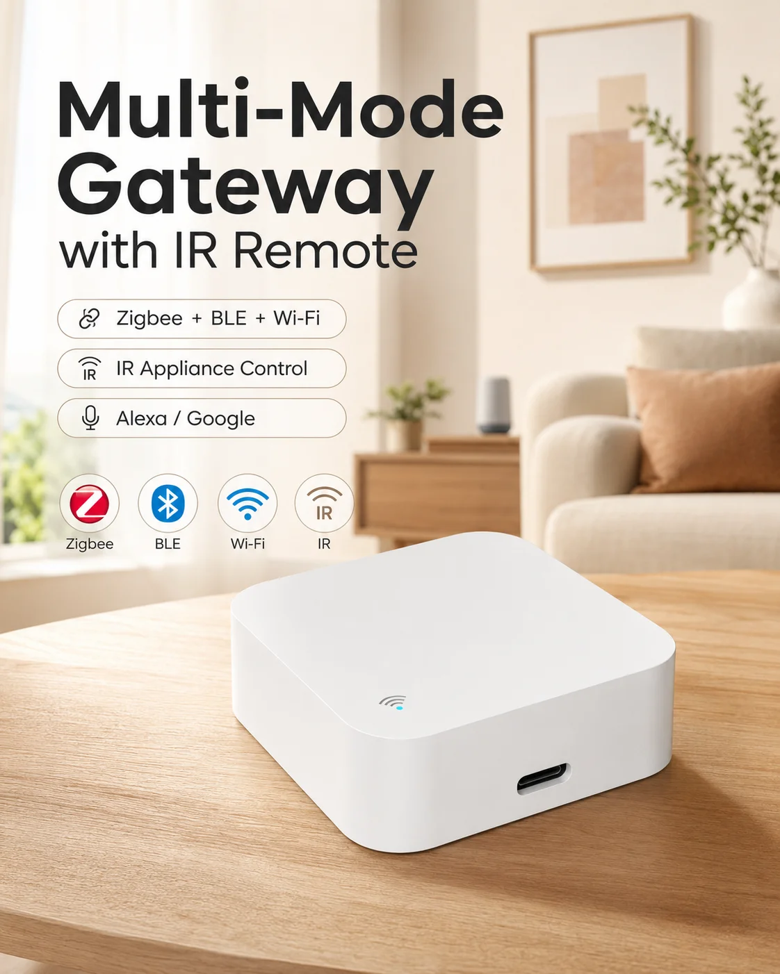 Inteligentny hub do inteligentnego domu, brama, pilot na podczerwień, Zigbee, Wi-Fi, BLE, sterowanie głosowe, kompatybilny z Alexa i Google Home, automatyzacja. — zdjęcie produktu 5