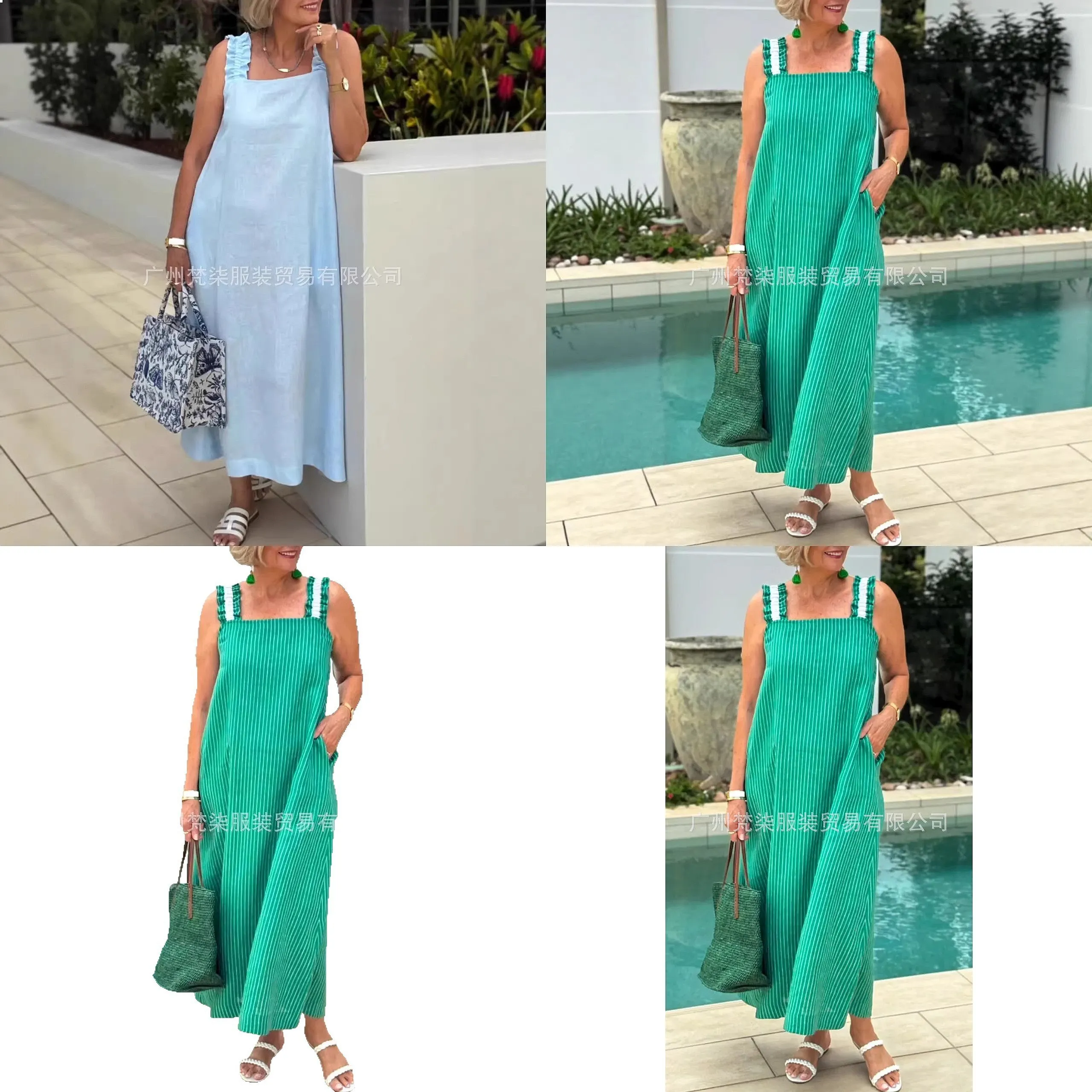 

Solid Color Loose Casual Long Dress Spring Summer Sleeveless Overall Jumpsuit Playsuit