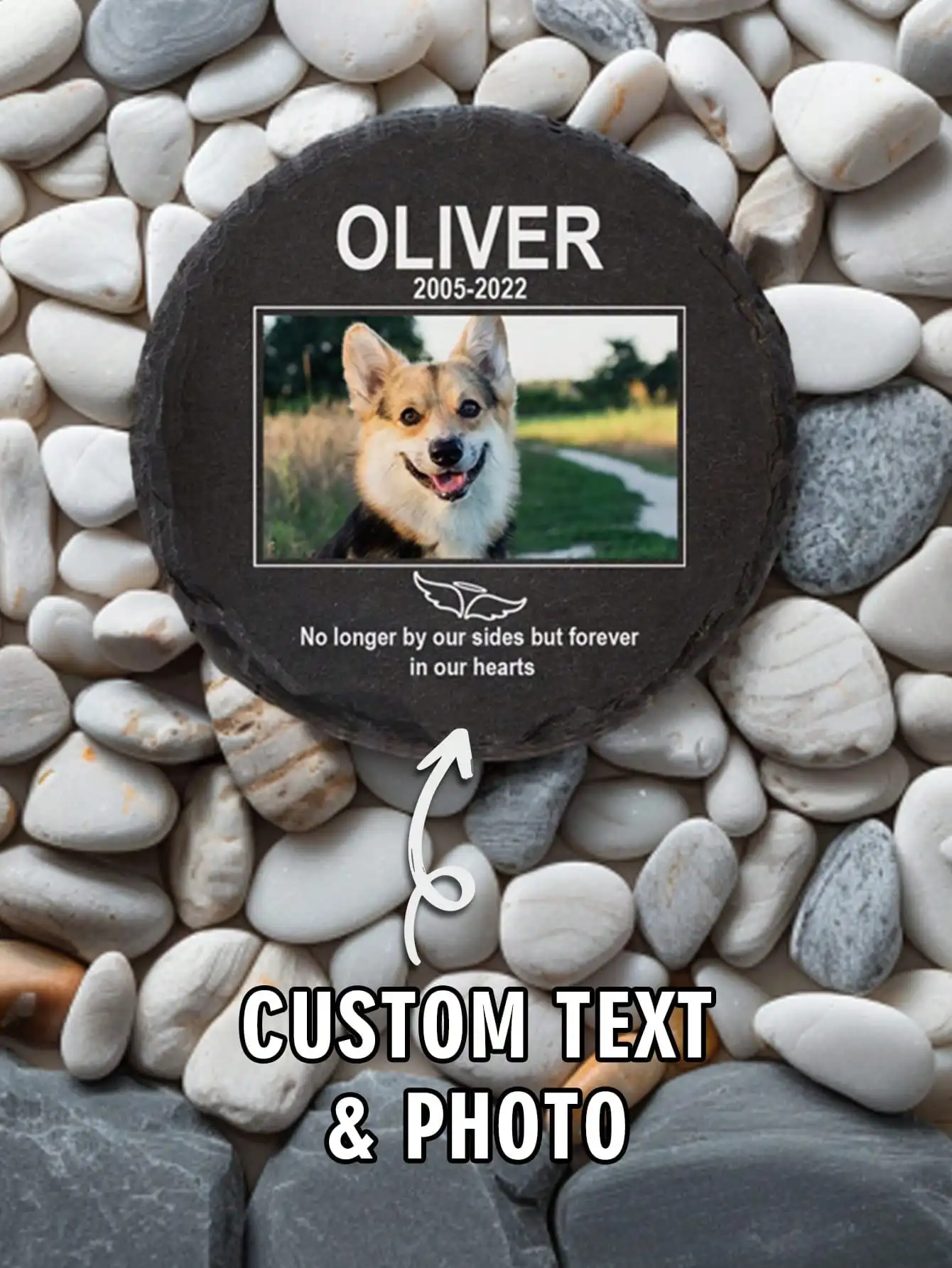 Custom Pet Memorial Stone Round Waterproof Grave Marker Personalized Dog Cat Photo Name Year Garden Slate Gift For Loss Of Pet