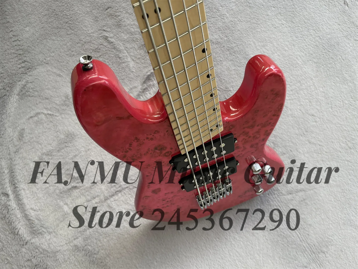 Pink bass 5-string electric bass Tree burl Top Ash wood body Maple neck HH pickup chrome-plated tuner active battery