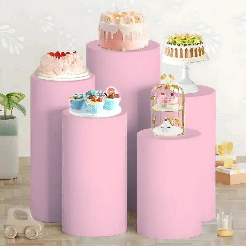 

3pcs/5pcs Spandex Pink Round Pillar Covers Cylinder Pedestal Stand Covers Solid for Birthday Event Party Wedding Props Decor