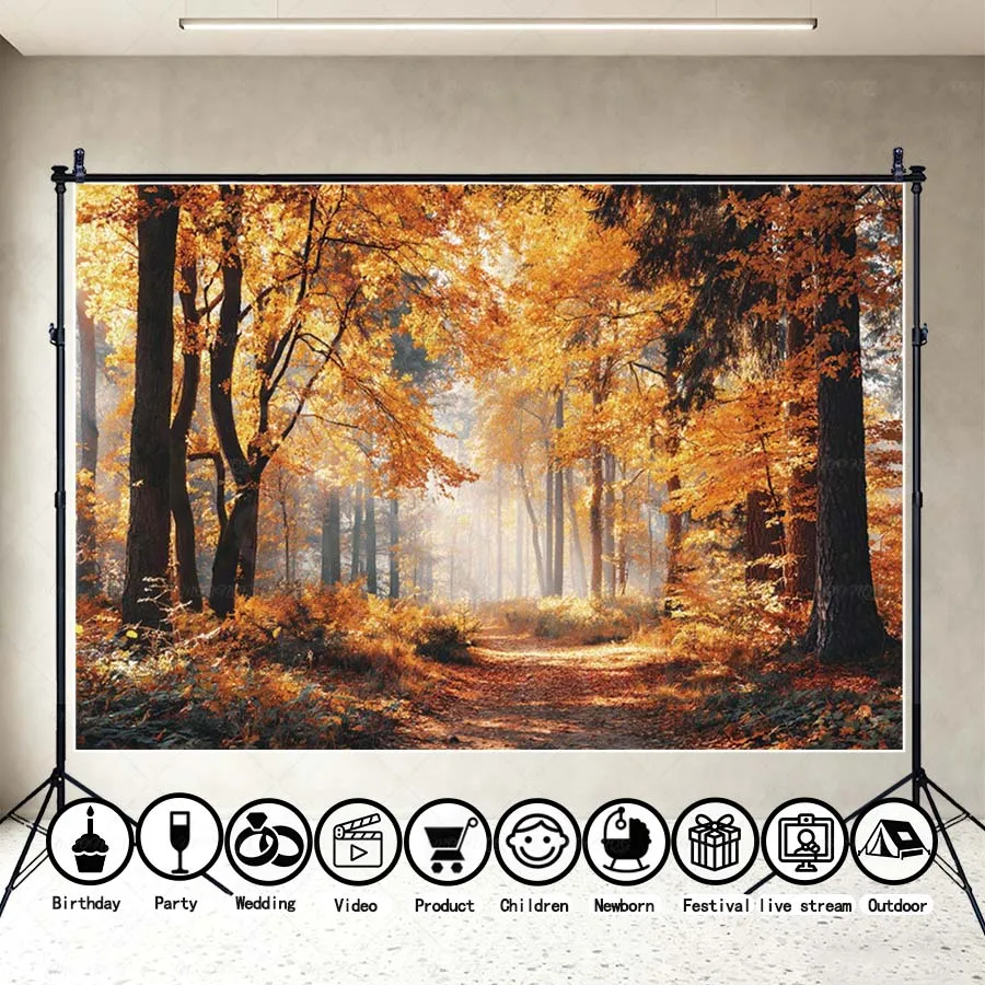 

MOON.QG Autumn Forest Backgrounds For Photographs Fallen Leaves Paths Mushrooms Backdrop Child Photozone Wallpaper Accessories