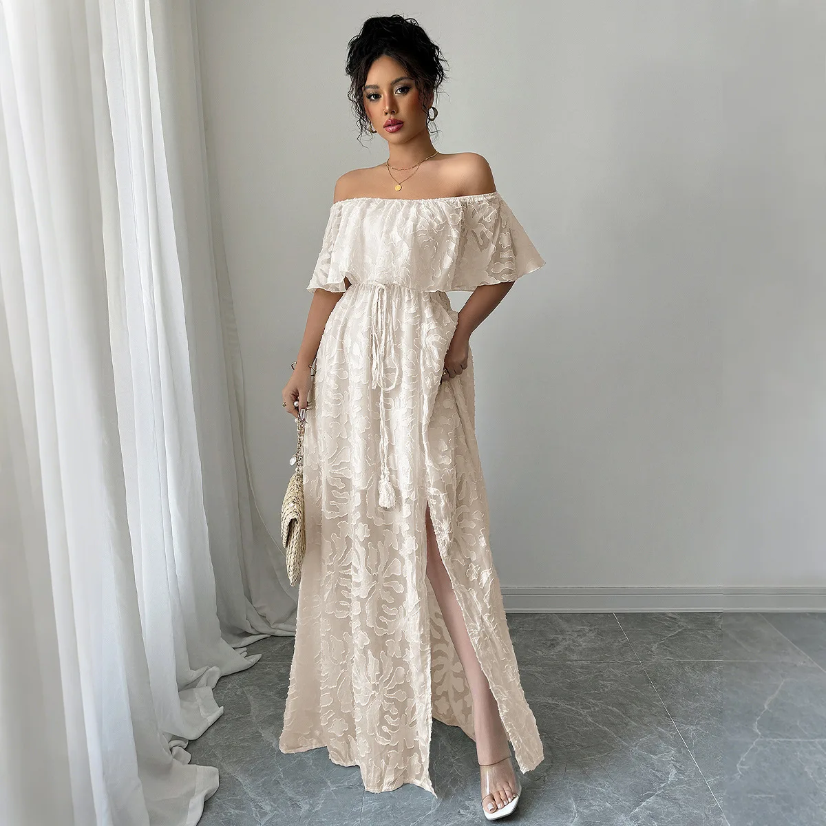 

Long Dress Women Dresses Off Shoulder Lace Floral A Line Vestidos Streetwear Elegant Splice Y2k Party Night Work Summer 2025