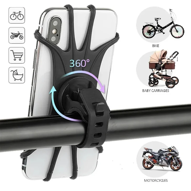 Universal Shockproof Elastic Silicone Mount Phone Holder Stand Riding Cycling Moto Bicycle MTB Bike Phone GPS Support Bracket