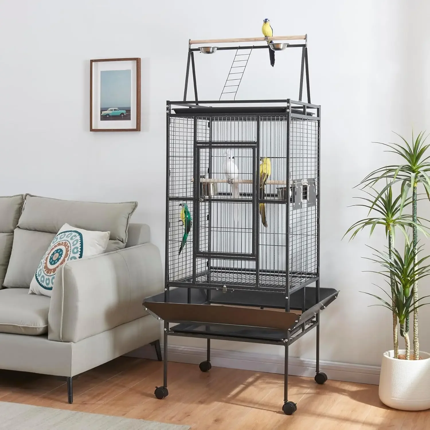 

Panana Large Bird Cages Parrot Wide Flight Metal Animal Cage Budgie Parakeet Conure with Rolling Stand Wheels (69 Inch Height)