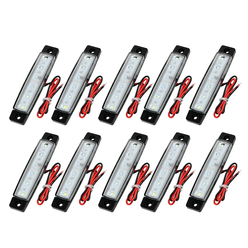 10 x White 12V LED Red Clearance Side Marker Light Indicator Lamp Strip Truck Trailer Lorry