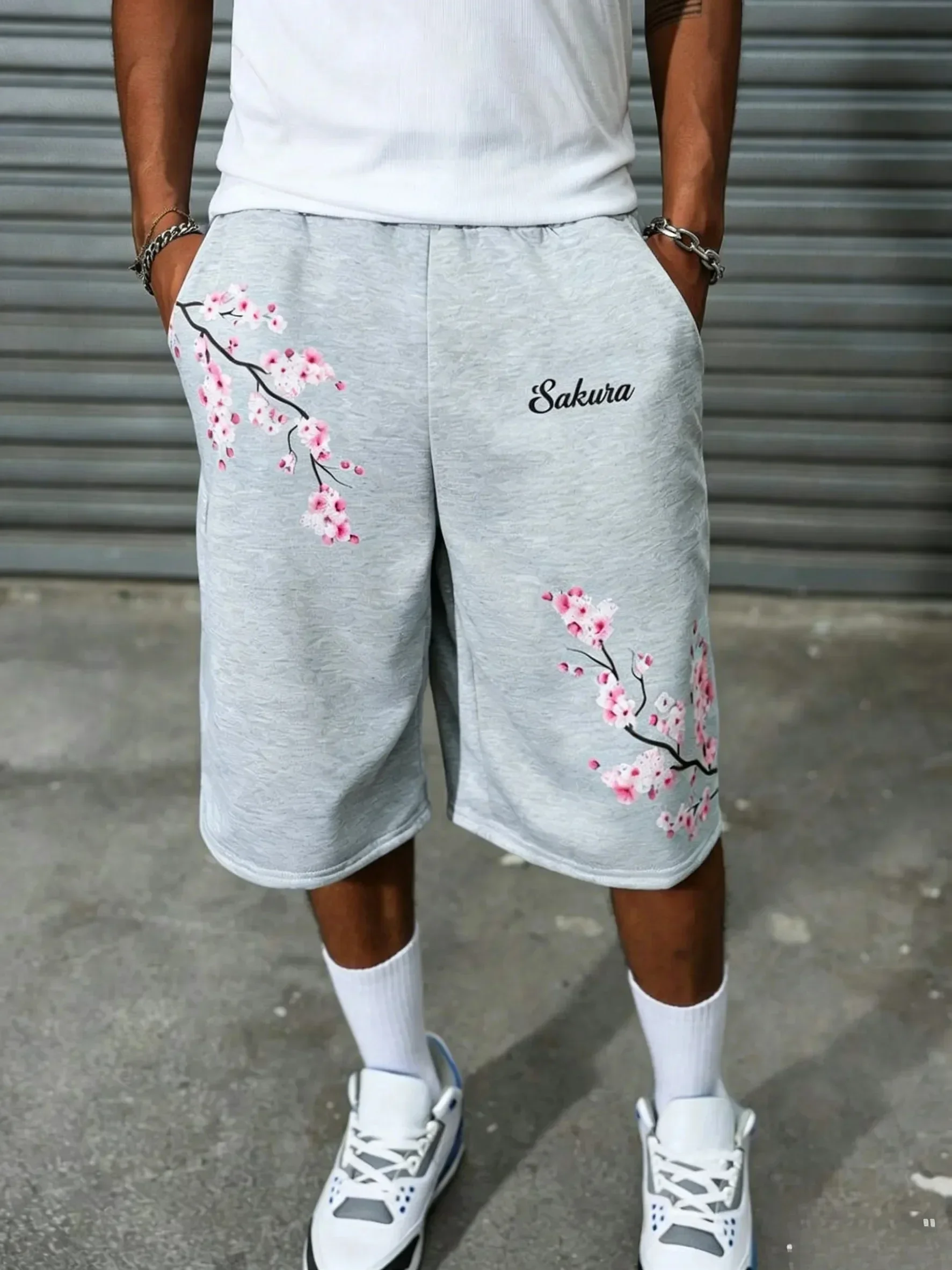 Herren-Shorts mit Karo- und Rosenmuster - Elastischer Bund, Casual-Sport-Outdoor-Shorts – Detail 5