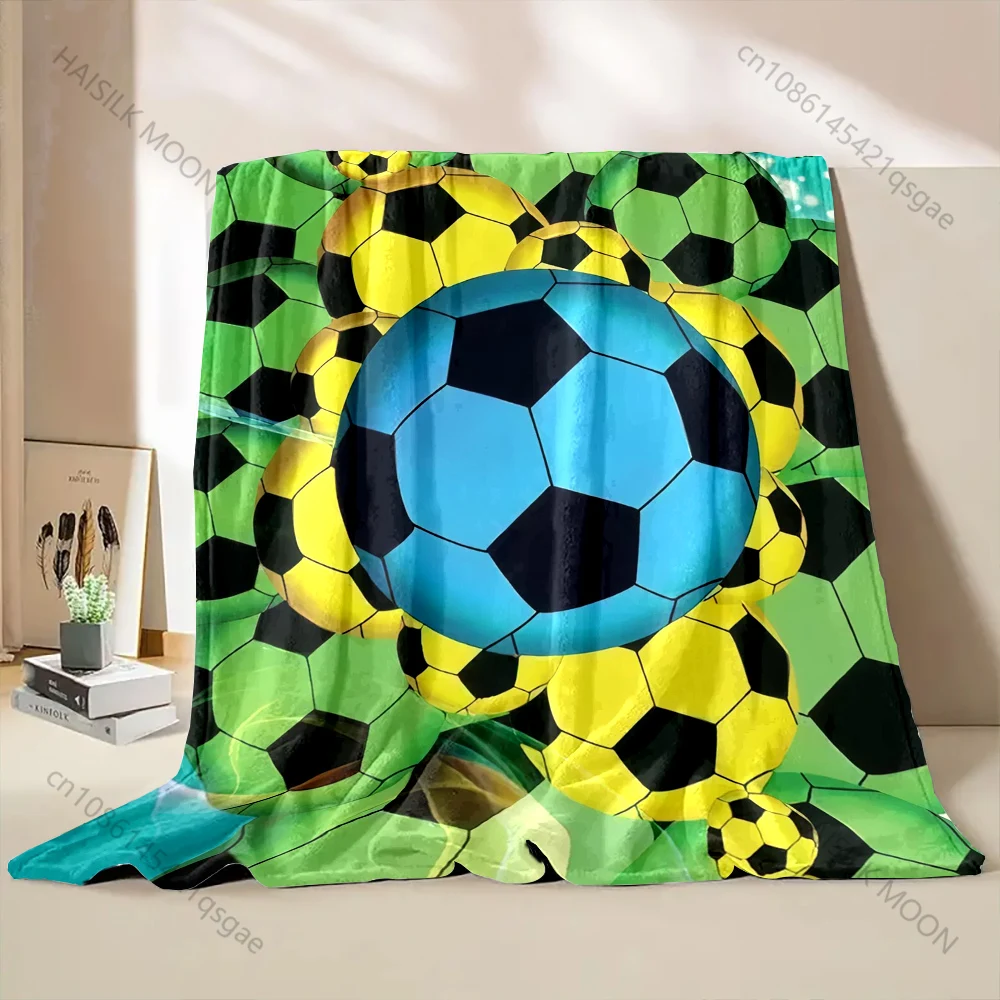 Multi-Size Football Theme Print Blanket Flannel Material Soft Warm for All Seasons, Home Outdoor Camping Picnics RV Blanket