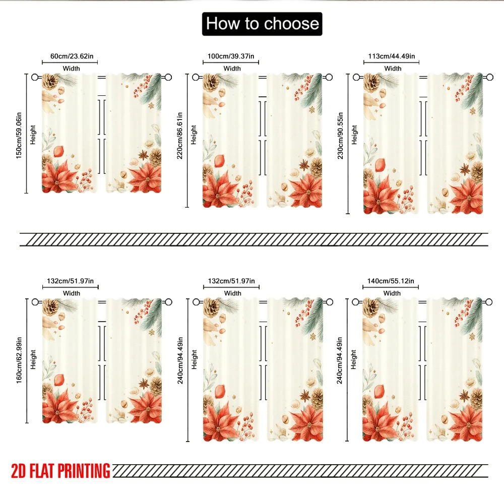 2 قطعة 2D الطباعة المسطحة عيد ميلاد سعيد الستائر عيد الميلاد البونسيتة ستار اليانسون كوز الصنوبر الرقمية المطبوعة البوليستر الستائر الطرف #3