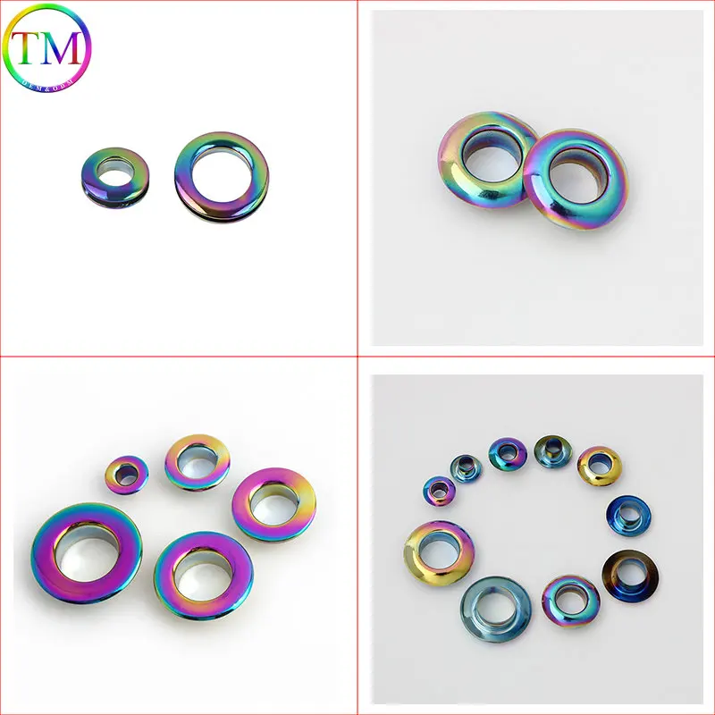 4mm 6mm 10mm 25mm Rainbow Hole Metal Eyelets Grommets With Round Ring Eye Hole For Diy Bags Clothing Belt Hat Shoes Leathercraft