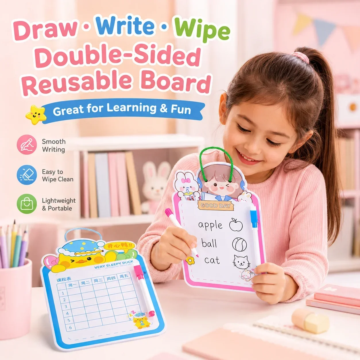 Double-Sided Cartoon Drawing Board for Kids, Small Erasable Writing Tablet, Children's Prize Stationery Gift