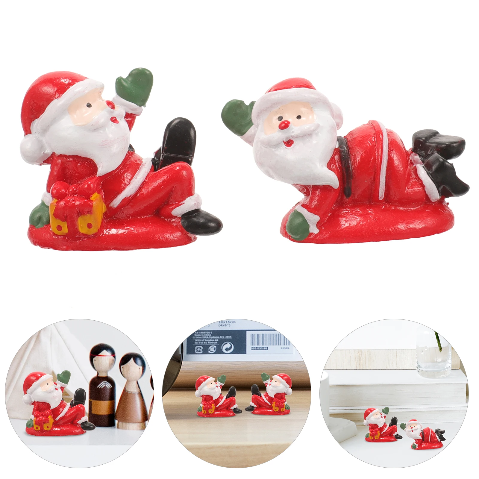 

2pcs Decorations Resin Santa Claus Figurines for Desk Christmas Decorations Office Tabletop Mini Sculptures Gifts