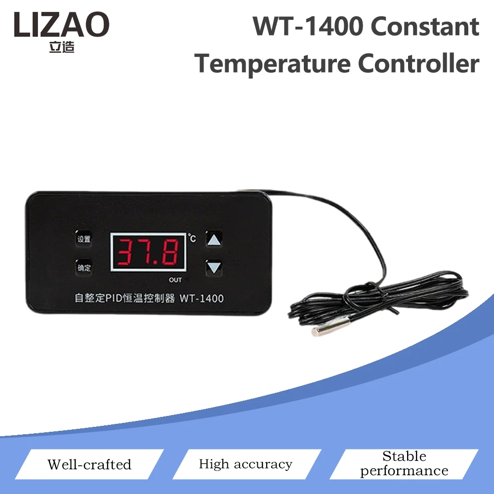 WT-1400 Self-Tuning PID Constant Temperature Controller Digital LED Thermostat, 12V/24V/110-220V Optional With NTC Sensor Probe