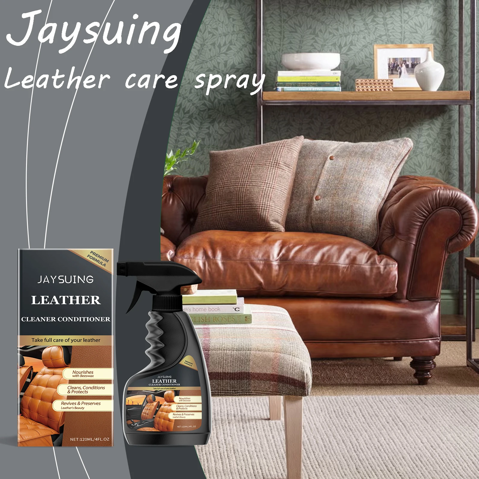 Jaysuing-limpiador de cuero en aerosol, nutritivo, antiagrietamiento, restauración del Color Original, mejora el brillo, solución de grasa, acondicionador de cuero