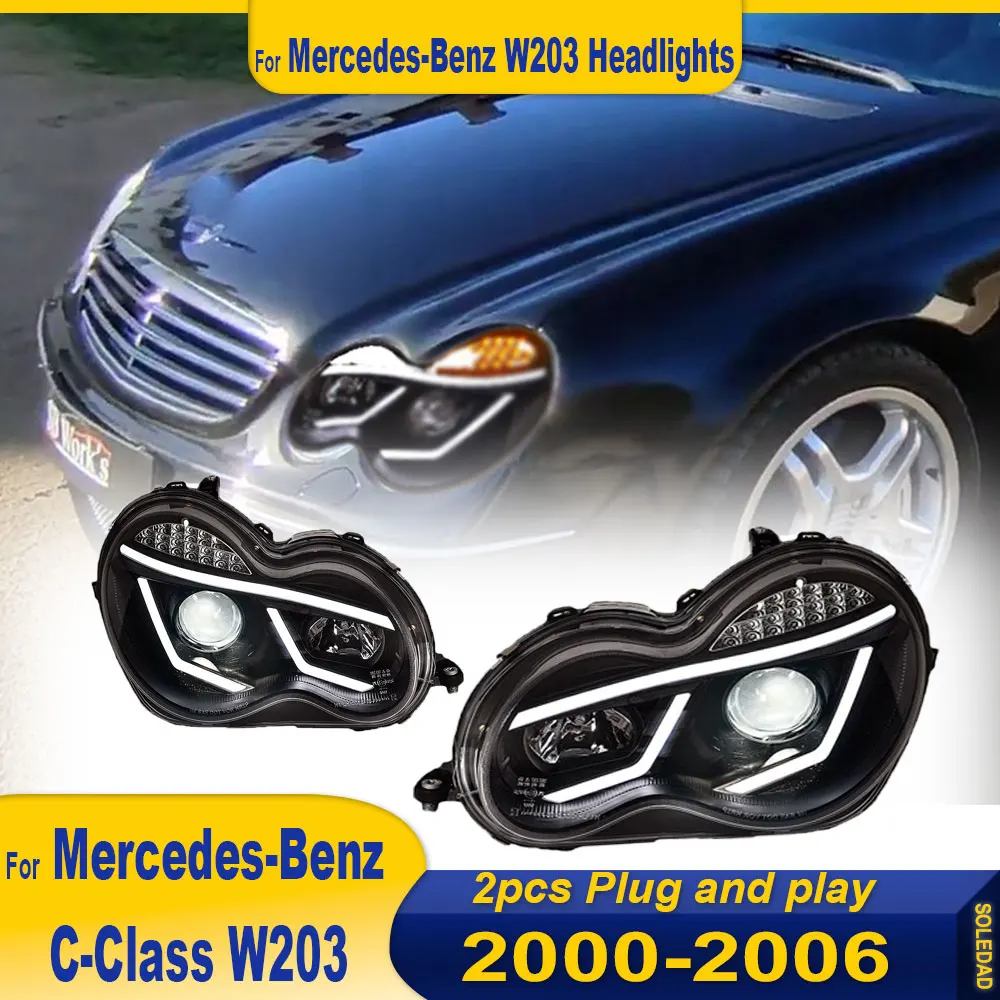 LED Headlights For Mercedes Benz C CLASS W203 2000-2006 C200 C230 Car HeadLamp DRL Dynamic Signal Lamp Front light Assembly 2pcs