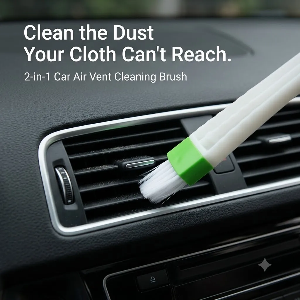 2-in-1 Car Air Vent Cleaning Brush Dual-Head Interior Detailing Tool for AC Vents Dashboard Console Narrow Hard-to-Reach Gaps
