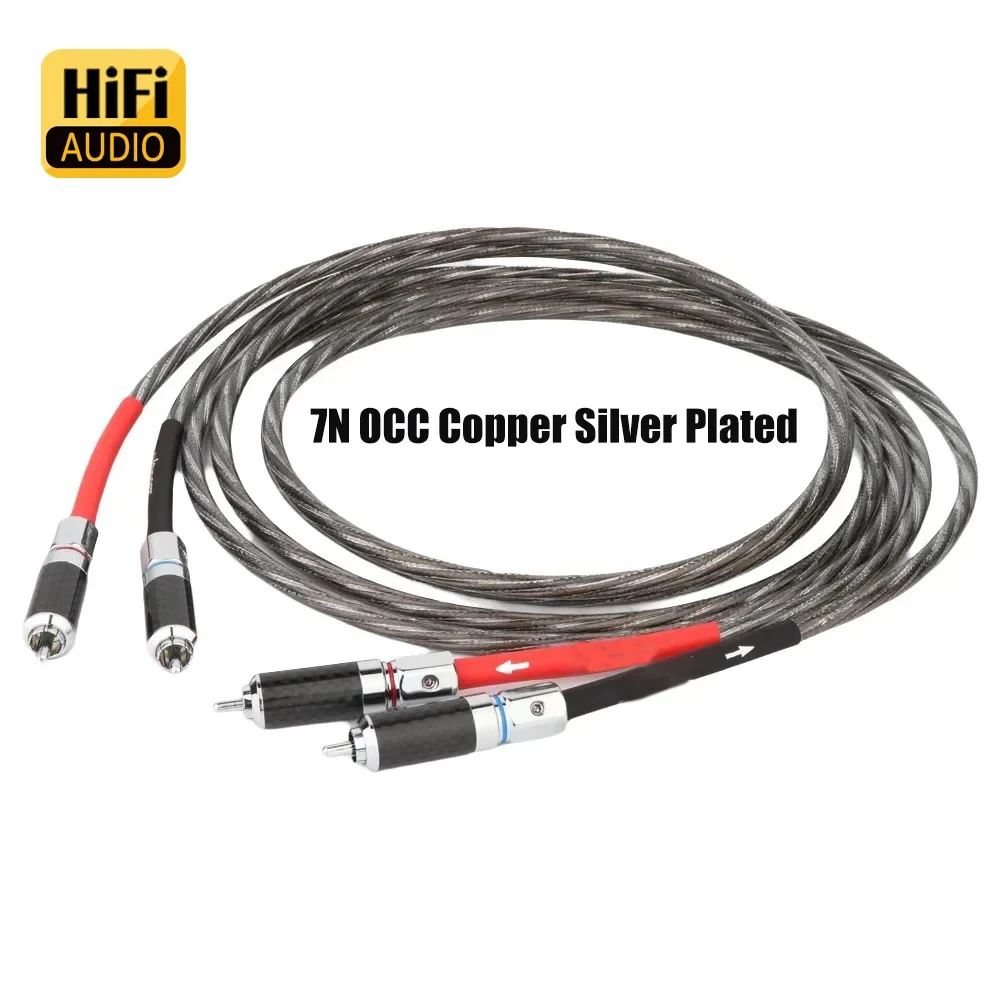 

Pair 7n occ silver plated rca cable hifi Interconnect Cable with Carbon Fiber Rhodium Plugs