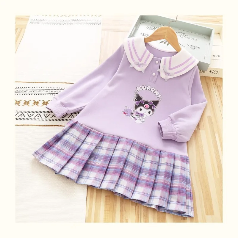 

Kawaii My Melody Kulomi Sanrio Children Cute Cartoon Comfortable Warm Hoodie Skirt Cotton Plus Dress Christmas Gifts for Kids