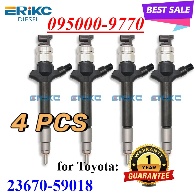 4PC 095000-9770 Common Rail Fuel Injector 23670-59018 Auto Engine Part Fit for Toyota Landcruiser 1KD-FTV 2367059018