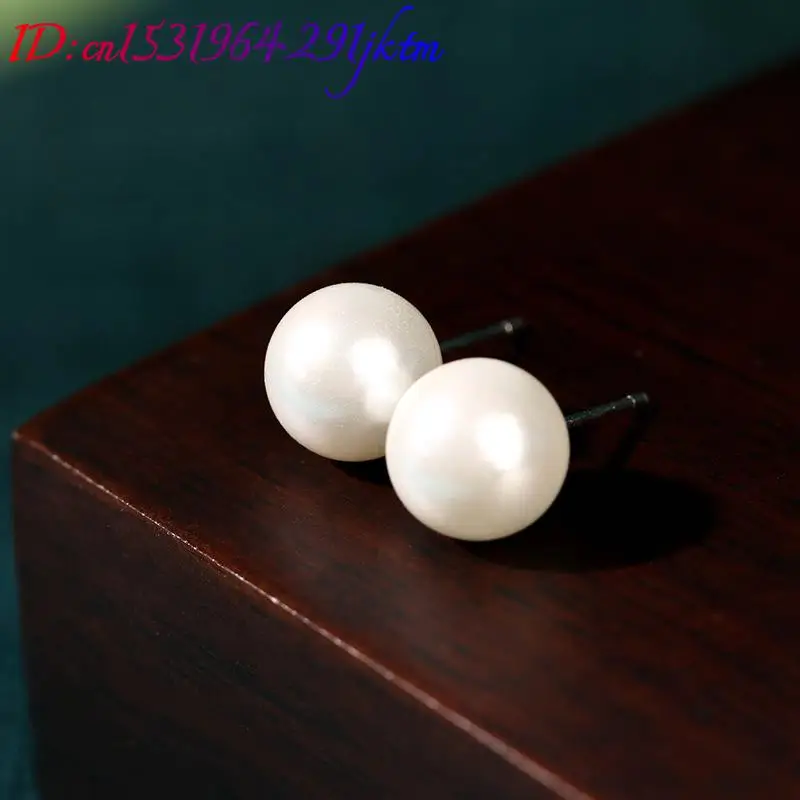 Natural Pearl Stud Earrings Fashion Luxury 925 Silver Accessories Charm Talismans Carved Gemstone Vintage Gifts for Women