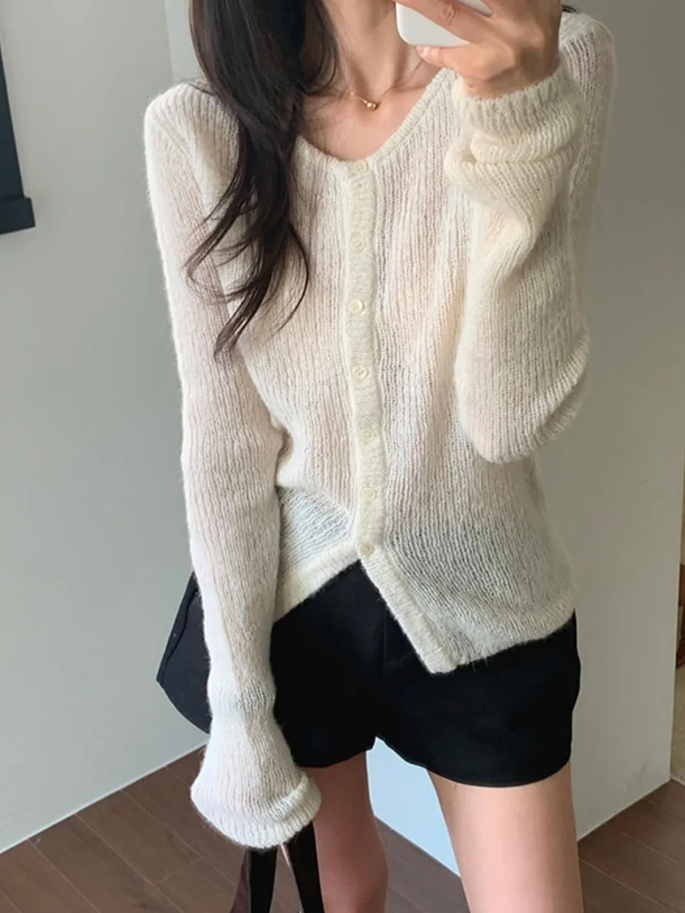 

Chic Knitted Open Cardigan Long Sve round Ne Women's Outerwear Anti-Aging Top Polyester Fiber 2025 Autumn New Arrival