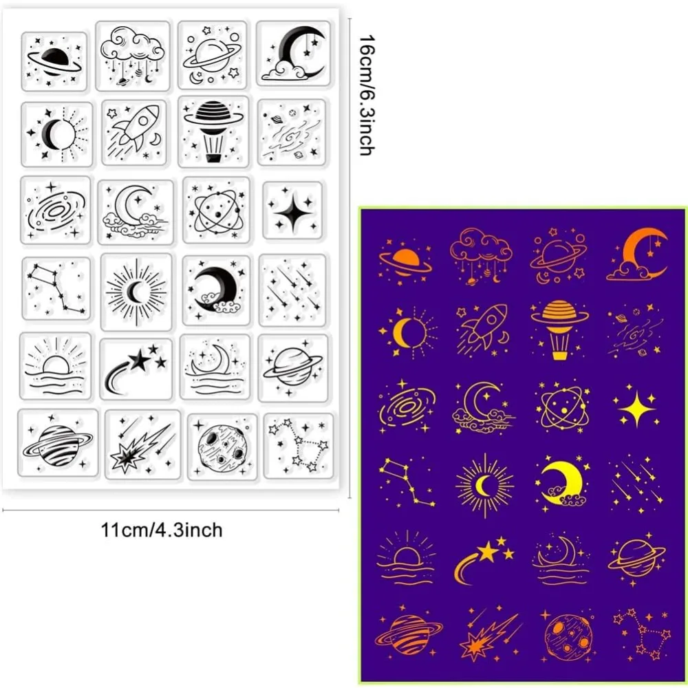 Celestial Clear Stamps for Card Making Scrapbooking Crafting DIY Decorations, Moon and Stars Transparent Silicone Seal Stamps