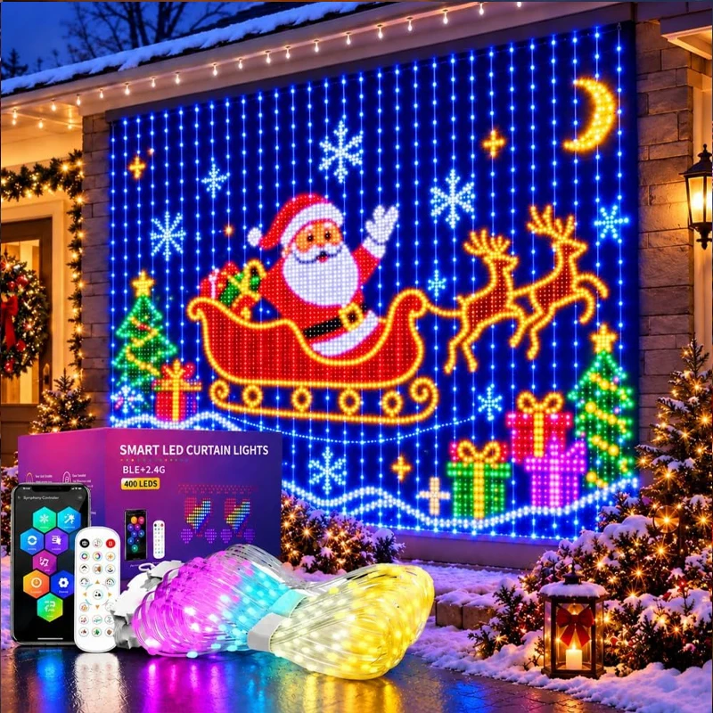 DIY Music Sync Fairy Light Smart Curtain Lights RGB App Control Christmas String USB Plug Text Pattern for Party Room Decoratons