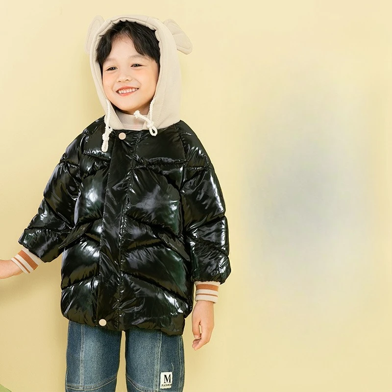2025 Kids Winter New Hooded Puffer Coat Thickened Glossy Finish Hooded Jacket for Boys & Girls Fashion Casual Daily Clothes