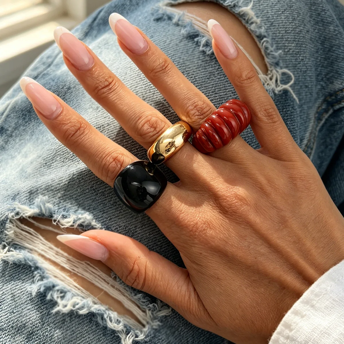 Ring Resin Red Spiral Smooth Open Knuckle Adjustable for Women Commute Work Premium Quality Elegant Unique Jewelry