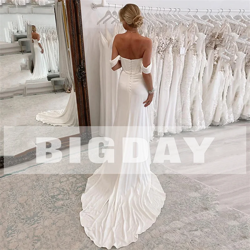 Elegant Mermaid Wedding DressesWomen Open Back Off The Shoulder Side Split Strapless Bridal Gown Sweep Train Vestidos De Noiva