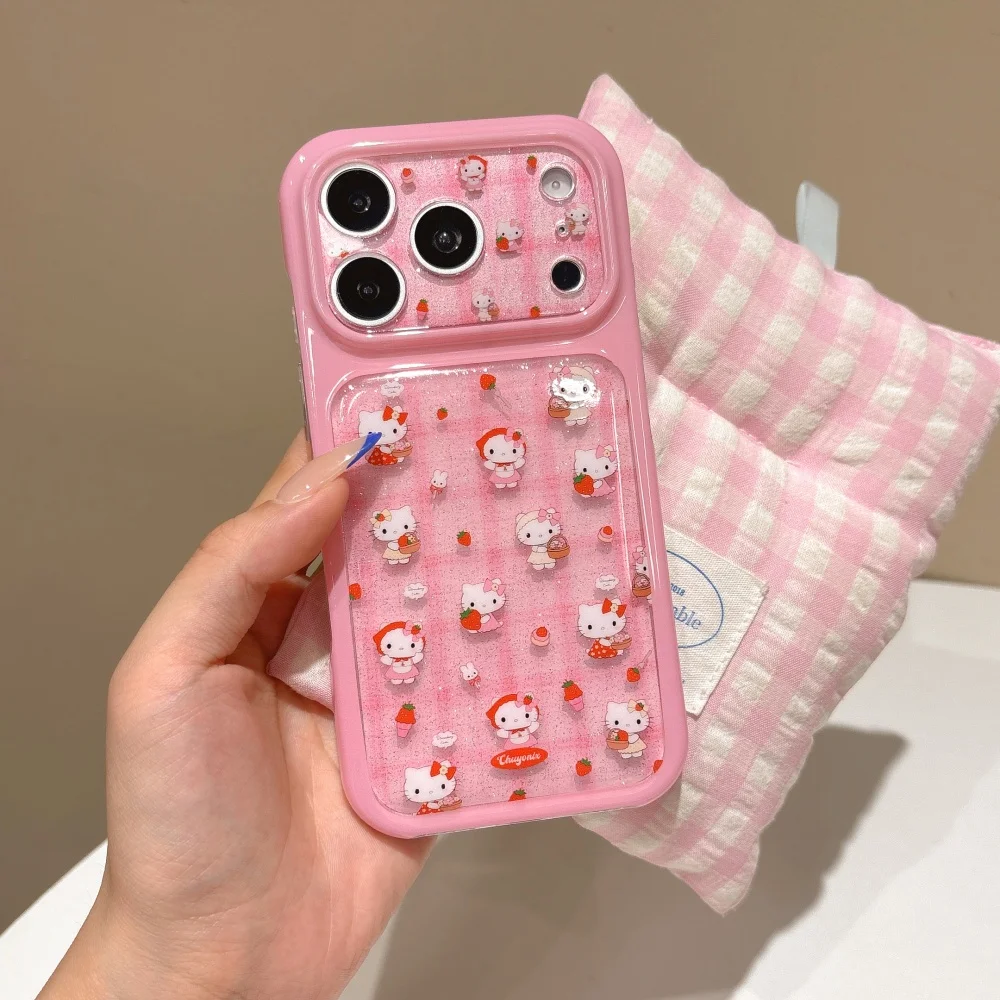 Sanrio Hello Kitty Mini Cartoon Print Pink Glitter Phone Case Shockproof Girly Protective Cover For iPhone 17 16 15 17 Pro Max